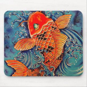 "Koi Fish" Art Mouse Pad Tattoo Style Mousepad
