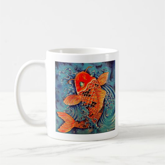 "Koi Fish" Art Orange Koi in Blue Water Coffee Tas Kaffeetasse (Links)
