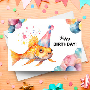 Koi Fish Balloons und Party Hat Goldfish Geburtsta Karte