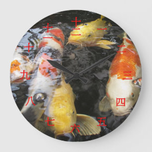 Koi Fish Chinese Numeral Character (Roter Schrifta Große Wanduhr