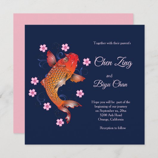 Koi Fish Custom Wedding Einladung (Vorne/Hinten)