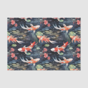 Koi Fish Dark Pond Floral Decoupage Seidenpapier
