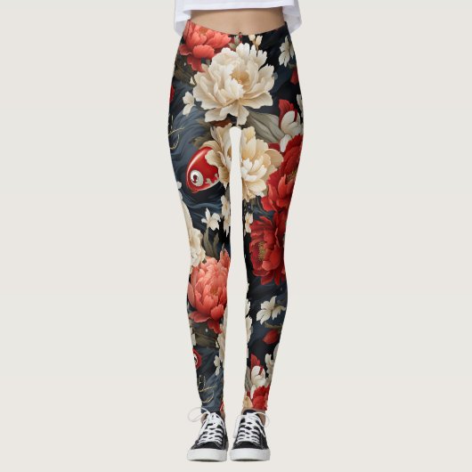 Koi Fish Floral Leggings (Vorderseite)