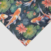 Koi Fish Green Lily Pads Pond Decoupage Seidenpapier (Ausschnitt)