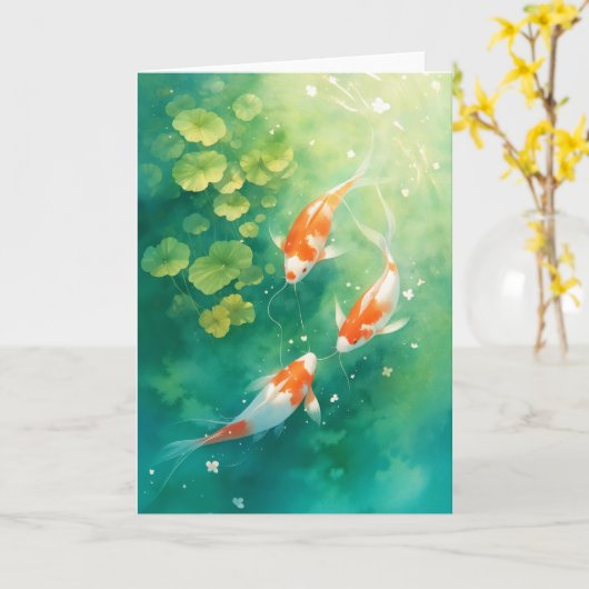Koi Fish Harmonie im Teich Karte (Gelbe Blume)