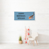 Koi Fish Illustration Orange, Blue Birthday Party Banner (Insitu)