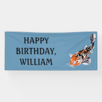 Koi Fish Illustration Orange, Blue Birthday Party
