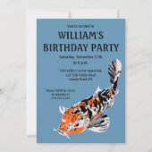 Koi Fish Illustration Orange, Blue Birthday Party Einladung (Vorderseite)
