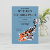 Koi Fish Illustration Orange, Blue Birthday Party Einladung (Stehend Vorderseite)