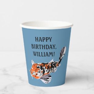 Koi Fish Illustration Orange, Blue Birthday Party Pappbecher