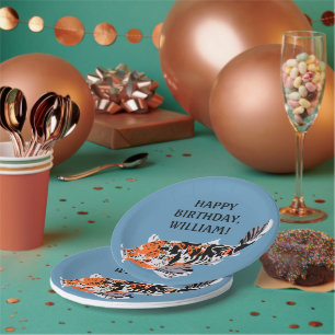 Koi Fish Illustration Orange, Blue Birthday Party Pappteller