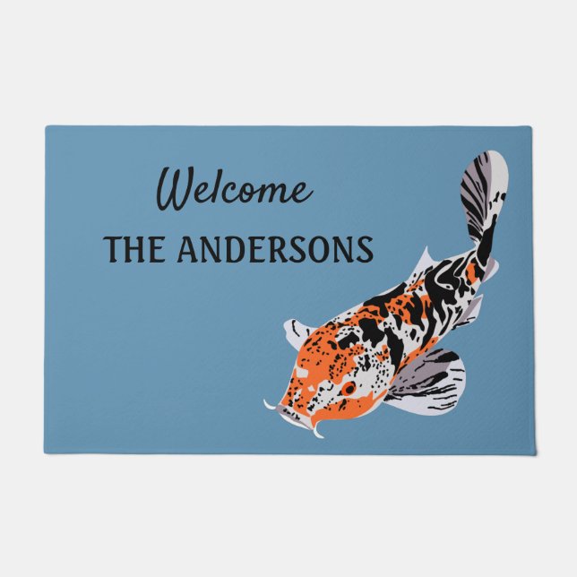 Koi Fish Illustration Orange und Blau Personalisie Fußmatte (Vorderseite)