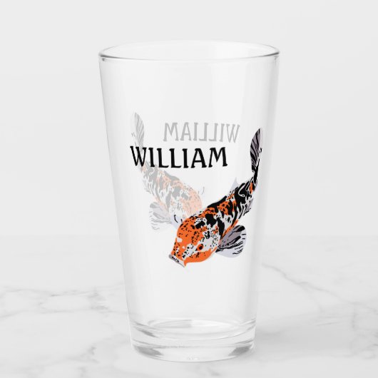 Koi Fish Illustration Orange und Blau Personalisie Glas (Vorderseite)