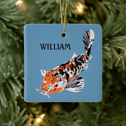 Koi Fish Illustration Orange und Blau Personalisie Keramikornament (Baum)