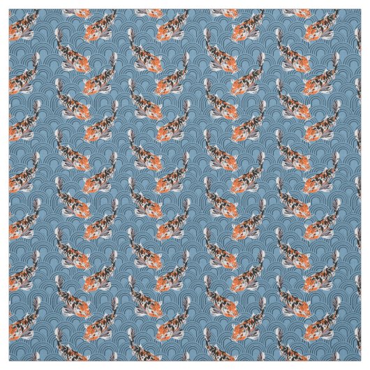 Koi Fish Illustrations on Blue Gemustert Stoff (Muster)