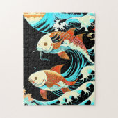 Koi Fish in a Great Wave Comic Book Style  Puzzle (Vertikal)
