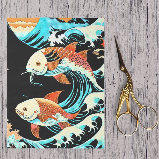 Koi Fish in a Great Wave Comic Book Style  Seidenpapier