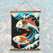 Koi Fish in a Great Wave Comic Book Style  Wandteppich Mit Holzrahmen
