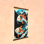 Koi Fish in a Great Wave Comic Book Style  Wandteppich Mit Holzrahmen