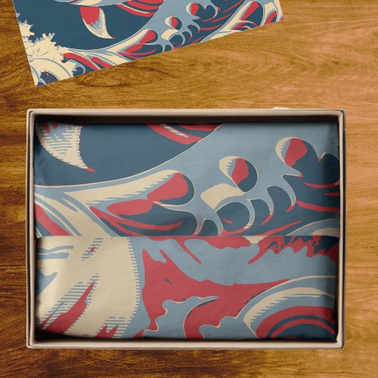 Koi Fish in Great Wave Style with Red Navy Blue Seidenpapier