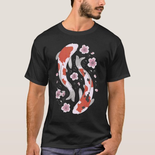 Koi Fish Japanese Cherry Blossom Graphic T-Shirt (Vorderseite)