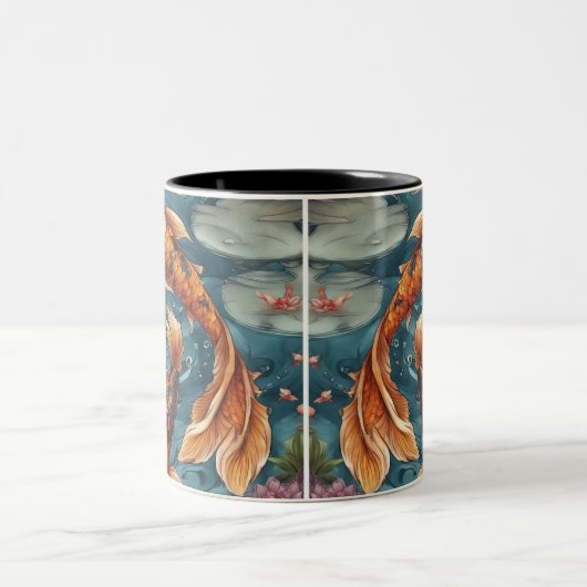 Koi Fish, Koi Fish Pair, Japanisch, Personalisiert Zweifarbige Tasse (Mittel)