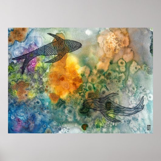 Koi Fish Line Kunst Poster (Vorne)