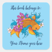 Koi Fish Lotus Cherry Blossoms Buchzeichen Quadratischer Aufkleber (Vorderseite)