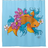 Koi Fish Lotus Cherry Blossoms Duschvorhang (Vorderseite)