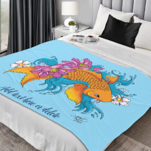 Koi Fish Lotus Cherry Blossoms Fleecedecke