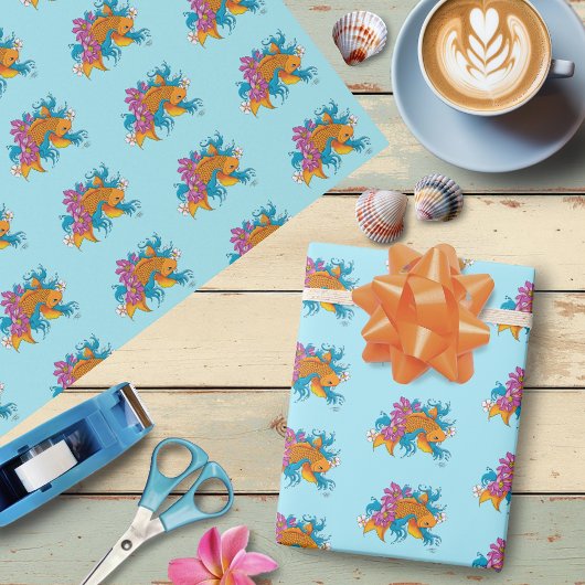 Koi Fish Lotus Cherry Blossoms Geschenkpapier