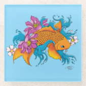 Koi Fish Lotus Cherry Blossoms Glasuntersetzer (Vorderseite)