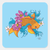 Koi Fish Lotus Cherry Blossoms Quadratischer Aufkleber (Vorderseite)
