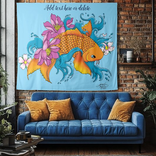 Koi Fish Lotus Cherry Blossoms Wandteppich