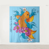 Koi Fish Lotus Cherry Blossoms Wandteppich (Vorderseite)