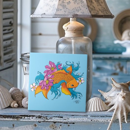 Koi Fish Lotus Chery Blossoms Fliese