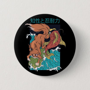 Koi Fish mit Fox japanischer Style Design Button