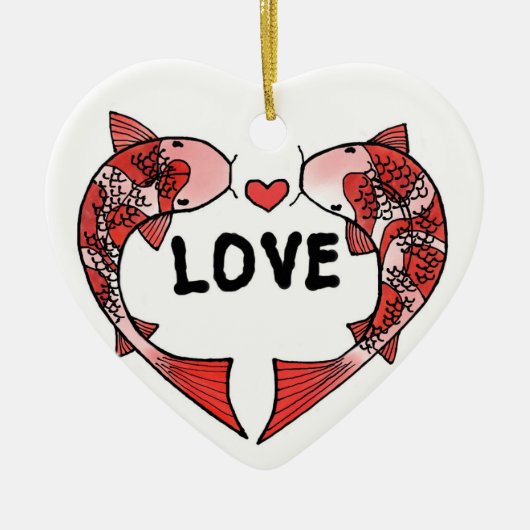 Koi Fish mit LIEBE Word Keramik Ornament (Vorne)