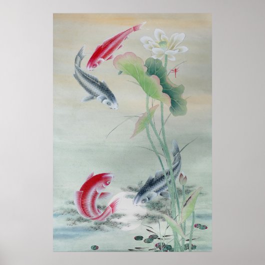Koi Fish mit Lotus Poster (Vorne)