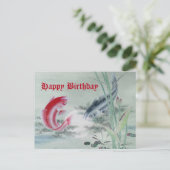 Koi Fish mit Lotus Postkarte (Stehend Vorderseite)
