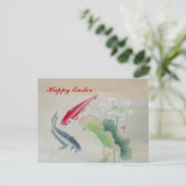 Koi Fish mit Lotus Postkarte (Stehend Vorderseite)