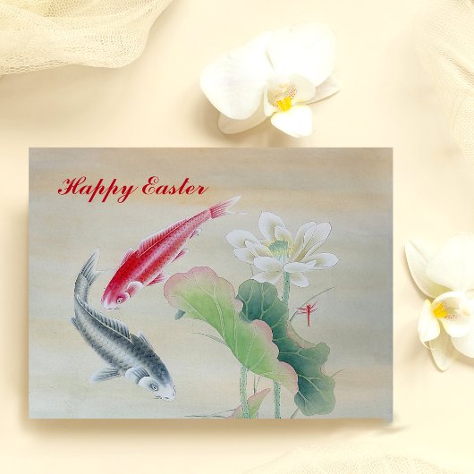 Koi Fish mit Lotus Postkarte