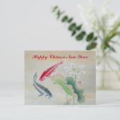 Koi Fish mit Lotus Postkarte (Stehend Vorderseite)