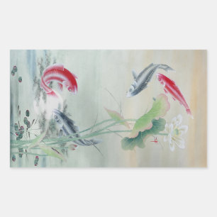 Koi Fish mit Lotus Rechteckiger Aufkleber