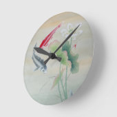 Koi Fish mit Lotus Runde Wanduhr (Winkel)