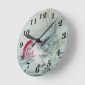 Koi Fish mit Lotus Runde Wanduhr (Winkel)