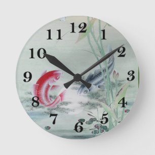 Koi Fish mit Lotus Runde Wanduhr