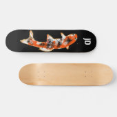 Koi Fish on Black Custom Initials Skateboard (Horizontal)