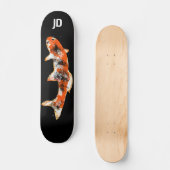 Koi Fish on Black Custom Initials Skateboard (Vorderseite)