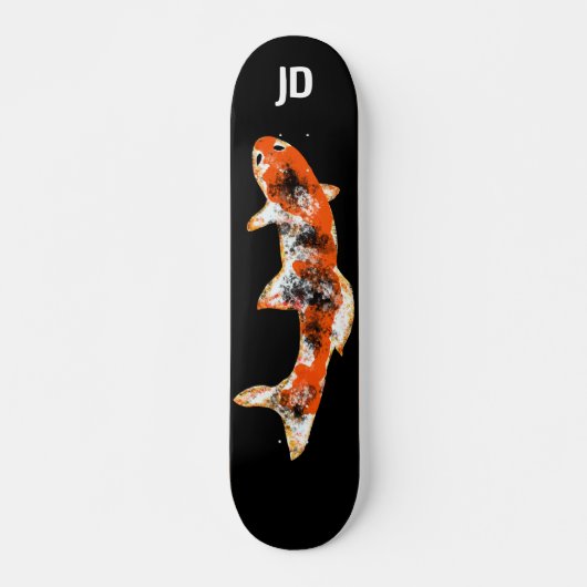Koi Fish on Black Custom Initials Skateboard (Vorne)